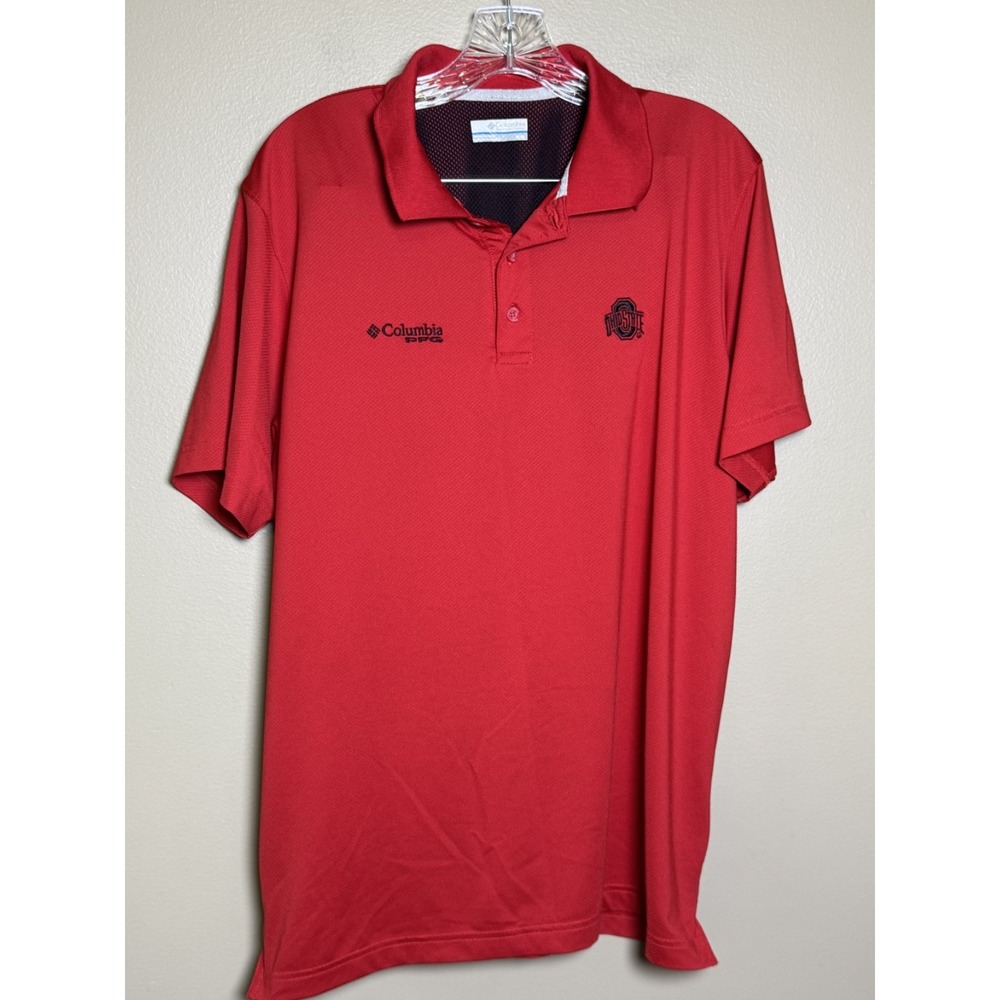 Ohio State University Columbia PFG Vented Omni-Shade Polo Shirt Red Mens M